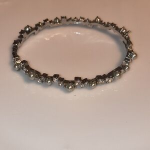 Silver Pearl & Crystal Tennis Bracelet - Women's Jewelry
